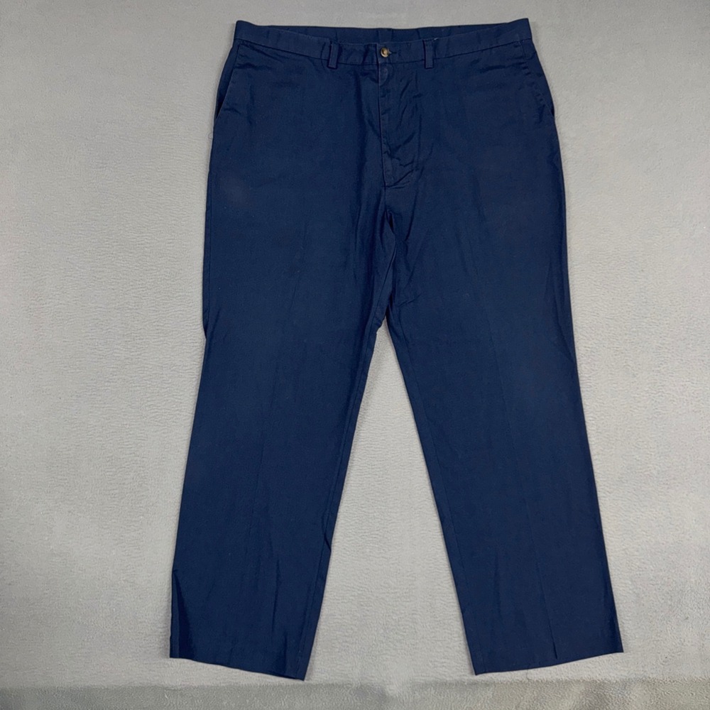 Haggar Pants Mens 42x32 (Fits 42x30) Navy Blue Straight Leg Flat Front Khakis